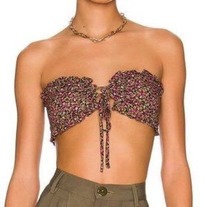 NWOT Free People Picnic Ruffle Bandeau Top in Black Combo SIZE SMALL